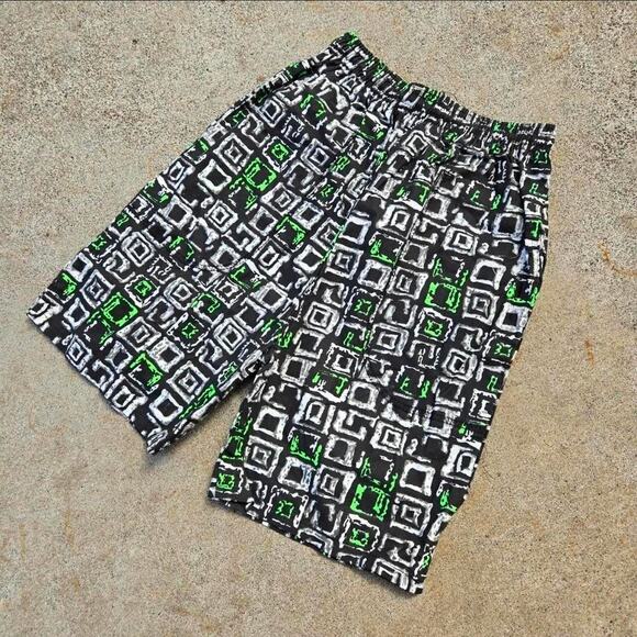 Vtg 80s 90s GECKO Abstract Geometric All Over Print Surf Shorts Youth Med USA - Picture 2 of 5
